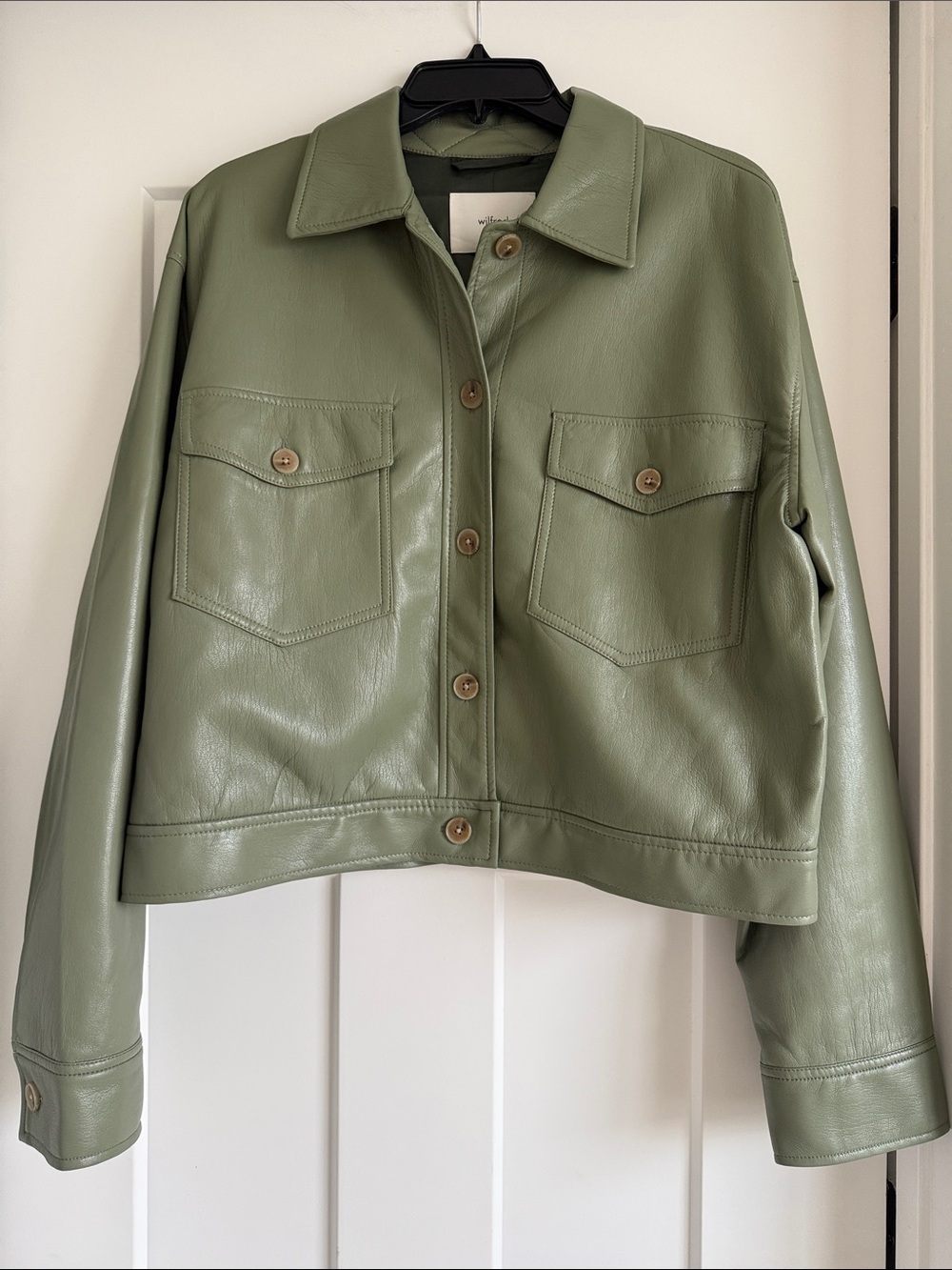 Aritzia vegan leather green jacket